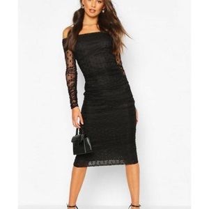 Boohoo Tall Ruched Mesh Dress